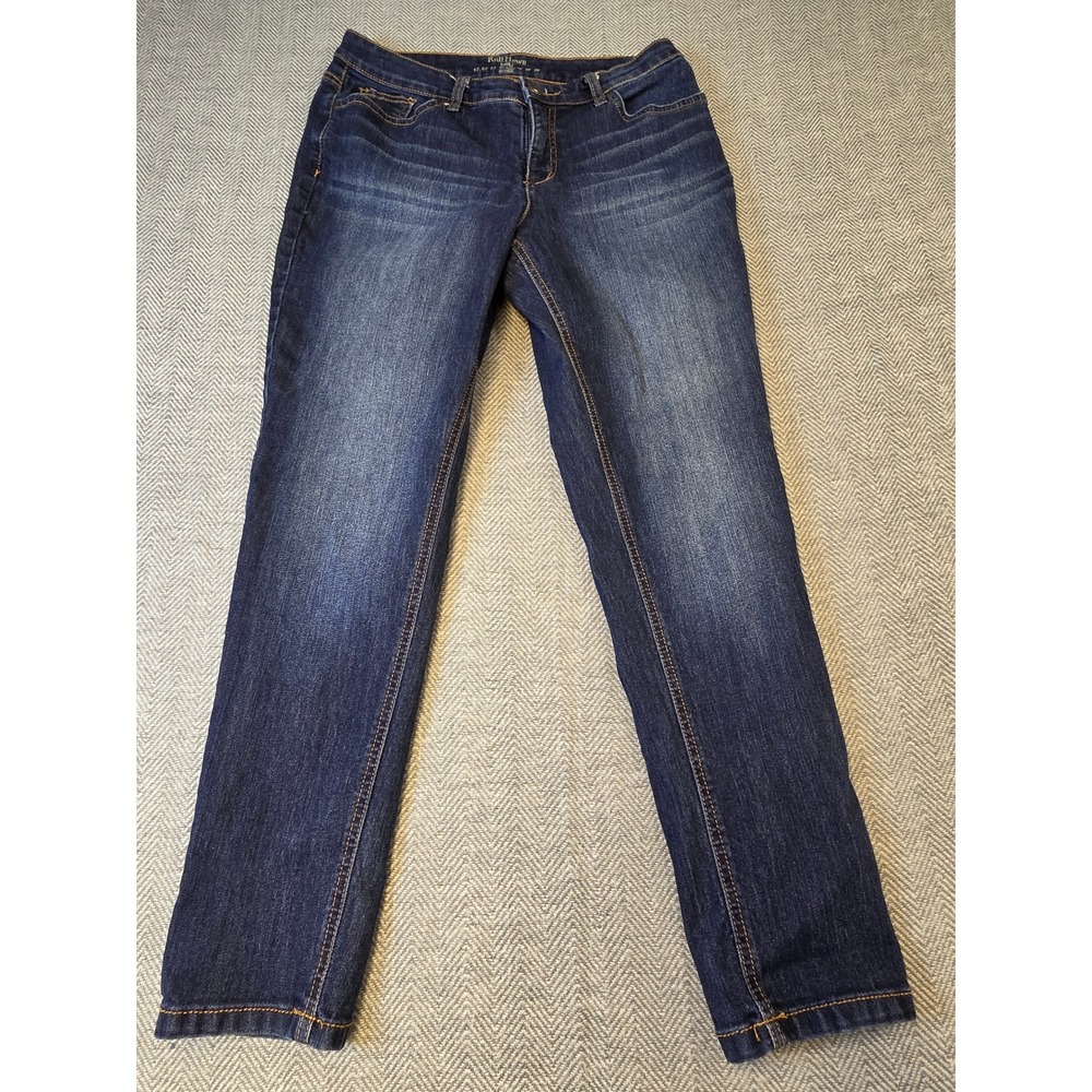 Ruff Hewn Straight Jeans Womens 12P Blue Denim Dark Wash Mid Rise Whiskered Boho